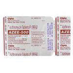 Azee-500 アジー、ジェネリックジスロマック、アジスロマイシン500mg 包装裏面